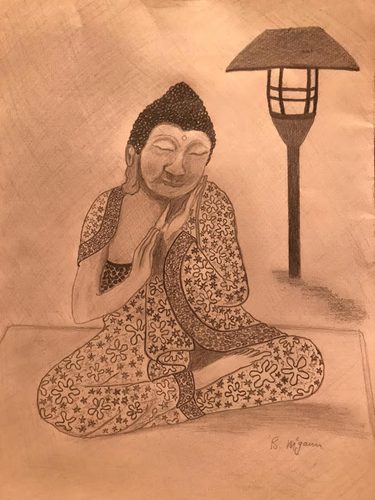 Brenda, Meditation, garden ornament, graphite sticks.